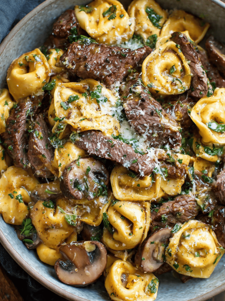 garlic steak tortellini skillet