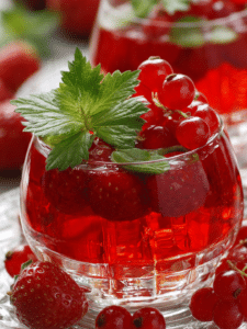 A glass of homemade Dr. Mark Hyman gelatin recipe with lemon and herbs on a wooden surface