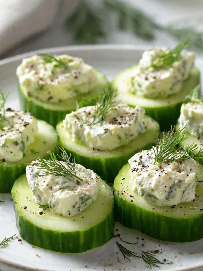 Avocado cream cheese cucumber bites fresh easy appetizer on plate