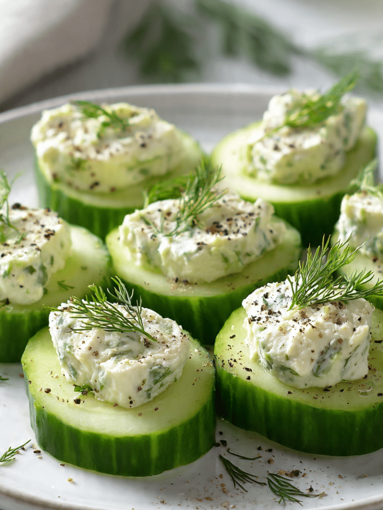 Avocado cream cheese cucumber bites fresh easy appetizer on plate