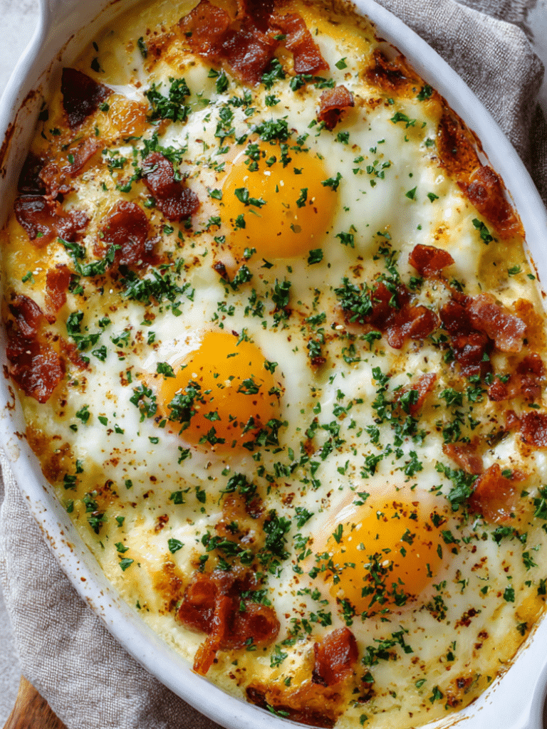 eggs benedict casserole baked with hollandaise sauce