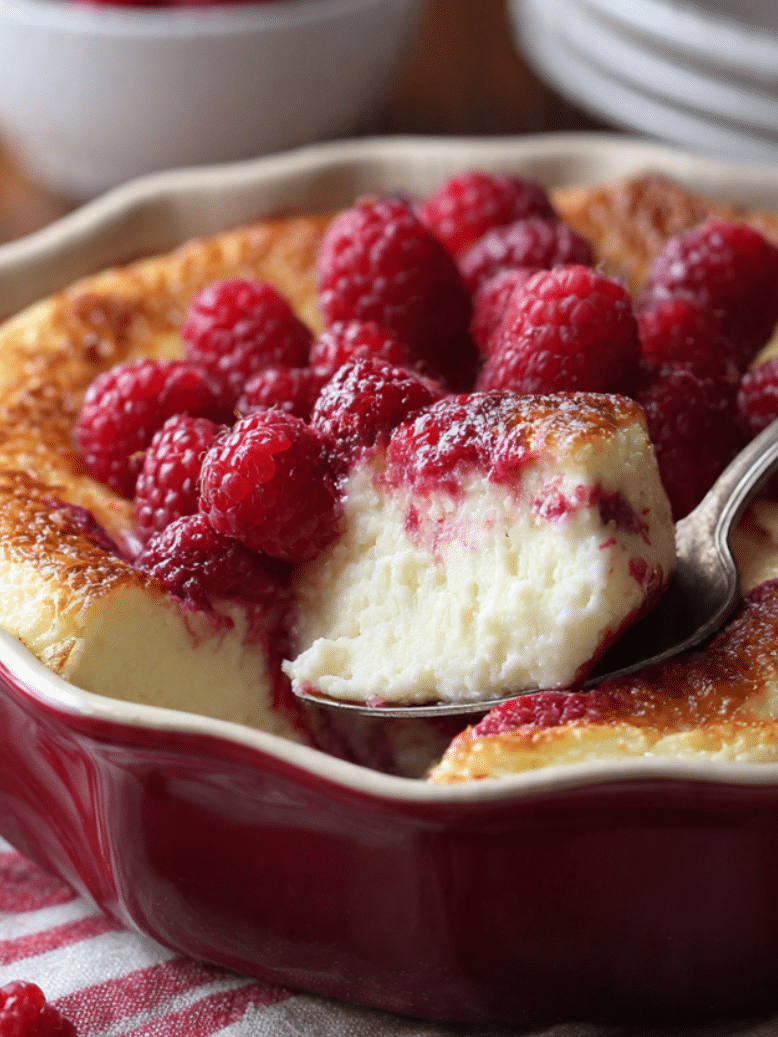 lemon raspberry cottage cheese bake fresh out of oven
