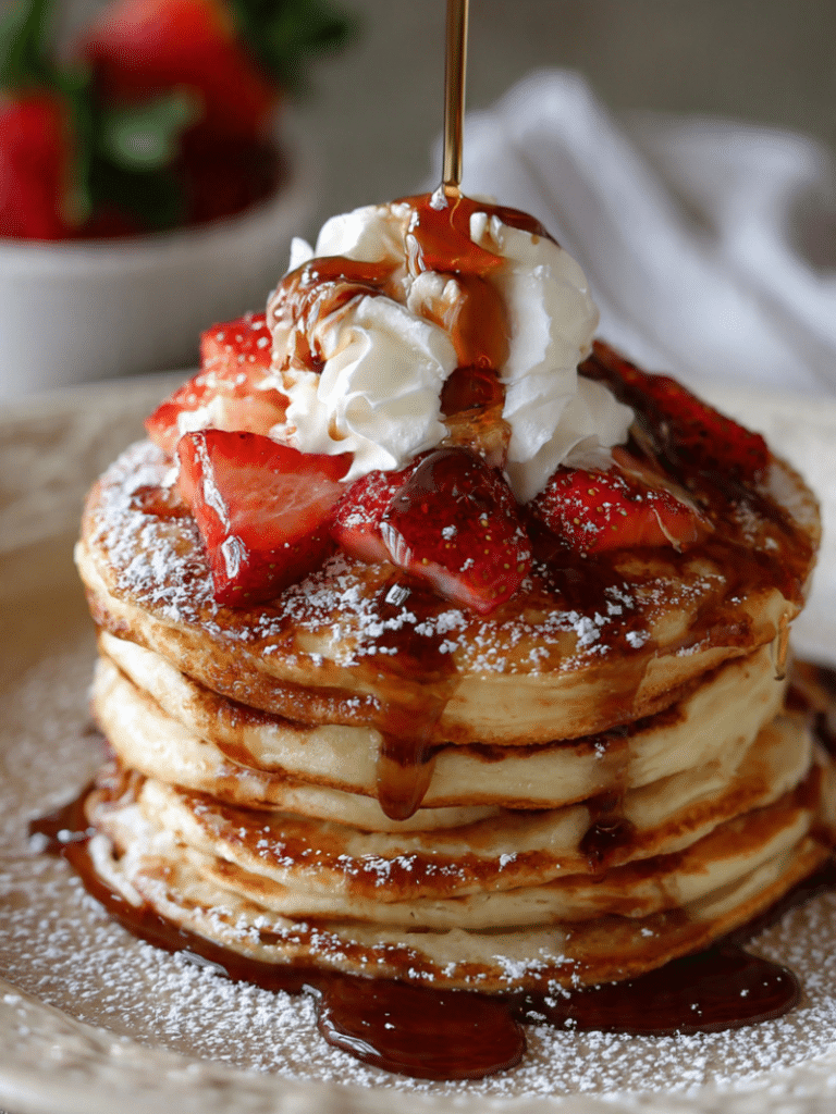 Spanish churro pancakes stacked with cinnamon sugar coating