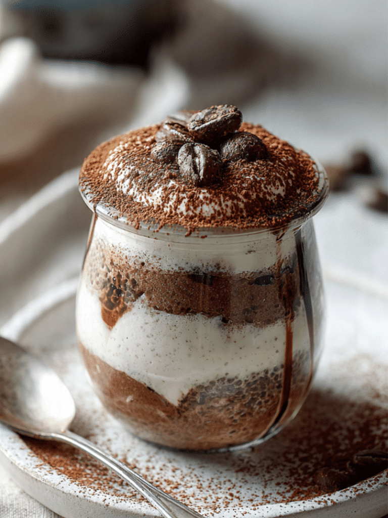 tiramisu chia pudding with greek yogurt layered dessert