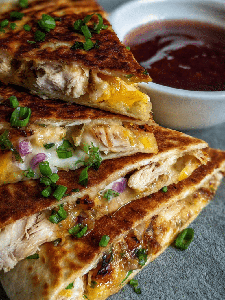 crispy homemade chicken quesadilla with melted cheese
