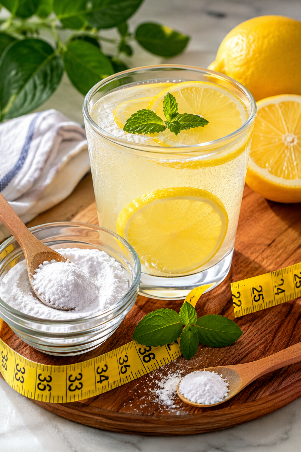 Baking Soda and Lemon Juice For Weight Loss fizzy lemon drink in a glass