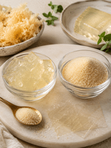 Agar Agar vs Gelatin comparison with firm agar jelly and soft gelatin dessert