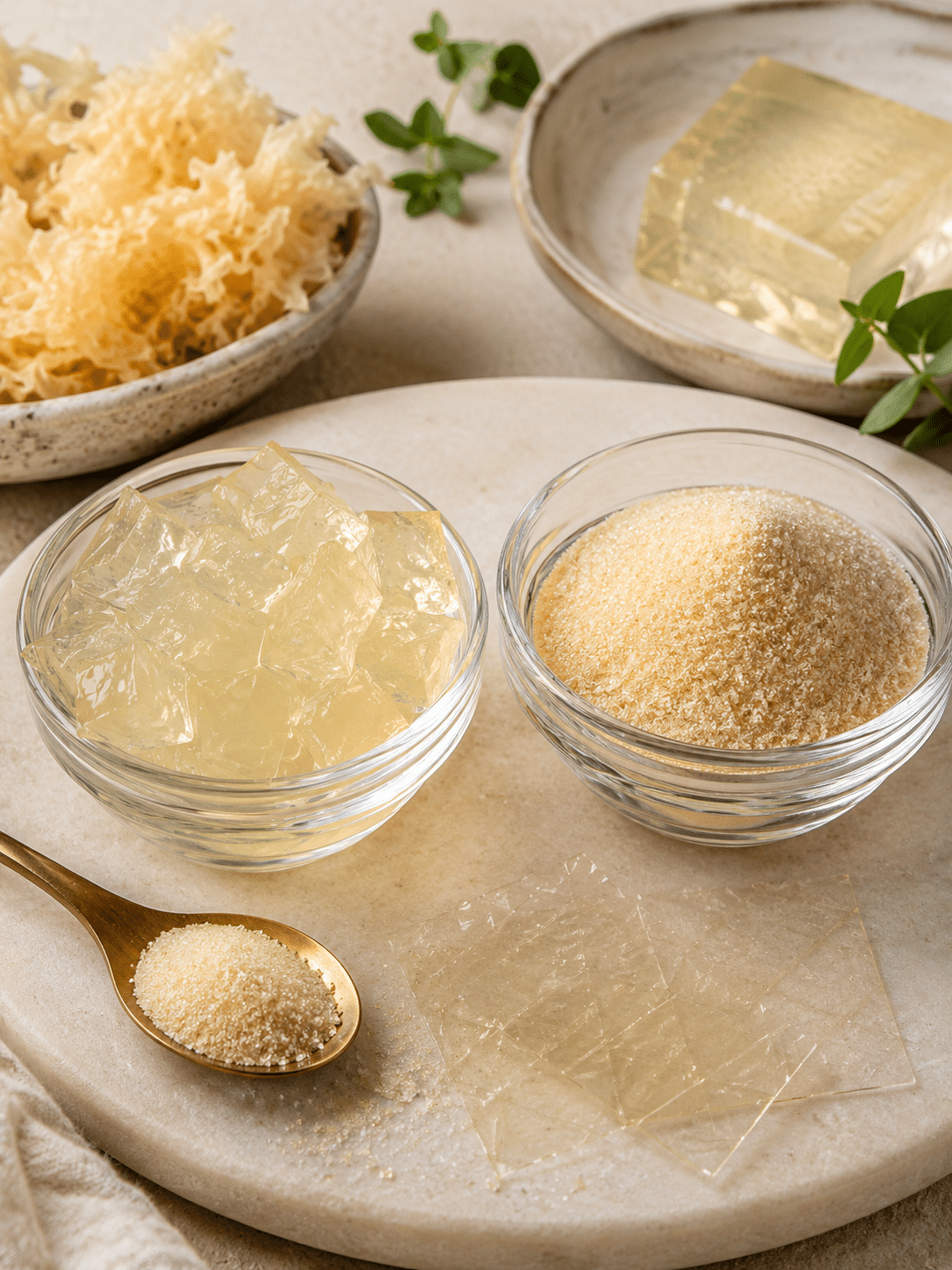 Agar Agar vs Gelatin comparison with firm agar jelly and soft gelatin dessert